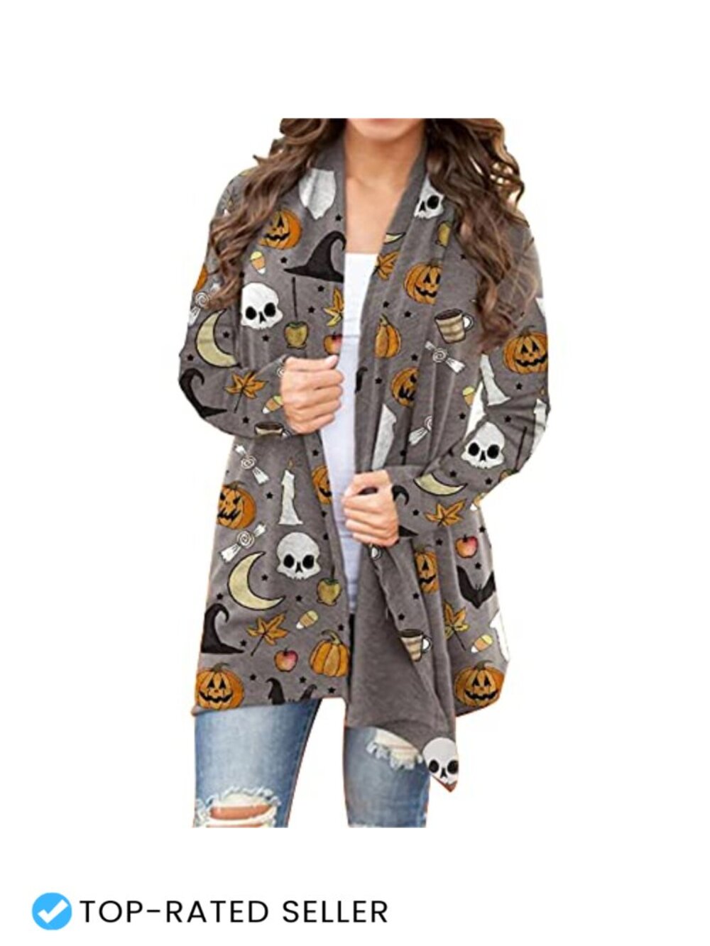 Women's Halloween Cat Pumpkin Graphic Long Sleeve Cardigan Plus Size